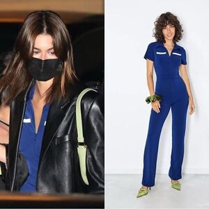 Peachy Den The Kernel Jersey Navy Jumpsuit Worn by Kaia Gerber Size M